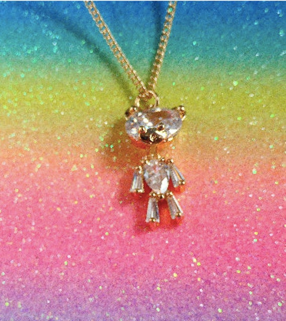 Kids Teddy Bear Pendant Necklace Dainty Gold Charm Pendant