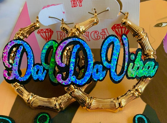 Bamboo Earrings With Name personalized Cursive Letter Hoop Earrings door Knocker Earrings Etsy Australia