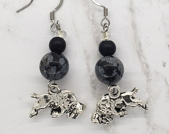 Buffalo Earrings Dangle, Bison Earring, Bison Jewelry, Nickel Free Earrings, Animal Jewelry Handmade, Jewelry Gift for Her