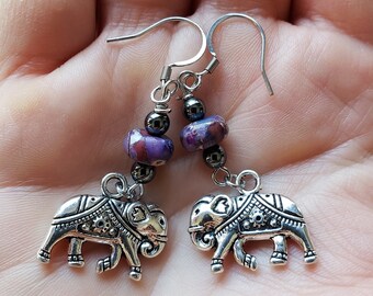 Elephant Dangle Earrings, Elephant Jewelry for Women, Animal Earrings Handmade, Elephant Lover Gift for Her, Mothers Day Gift for Mom