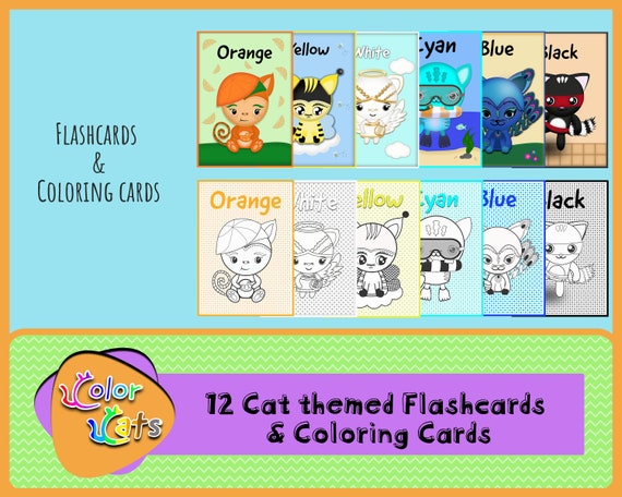 Color Cats Color Flashcards Learning Colors Coloring Pages Etsy