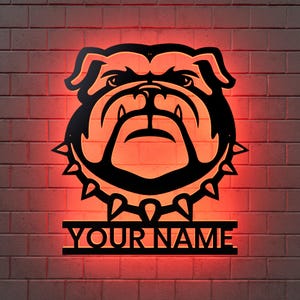 Bulldog led wall art, metal decor lighting gift, personalized
