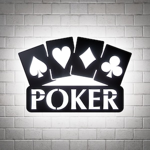 Letrero de pared LED de noche de póquer personalizado, decoración de metal para juegos de casino