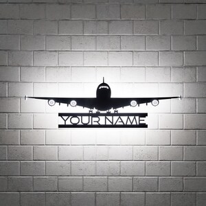 4 エンジン ジェット RGB LED 壁看板、飛行機チャーム、金属製壁装飾