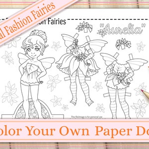 Fairy Paper Doll - Color Your Own Pixie Paper Doll With Two Whimsical Costumes - Printable File - Instant Download