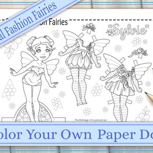 Fairy Paper Doll - Color Your Own Pixie Paper Doll With Two Whimsical Costumes - Printable File - Instant Download