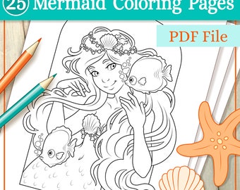 Mermaid Coloring Pages - 25 Beautiful Illustrations Suitable for All Ages - Printable PDF File