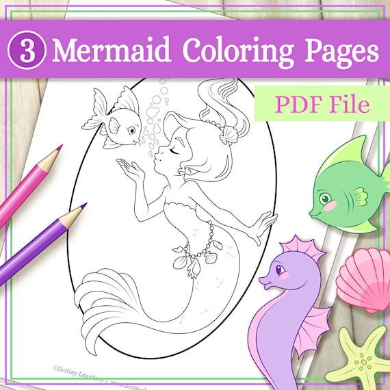 Mermaid Coloring Pages  3 Adorable Illustrations Suitable for