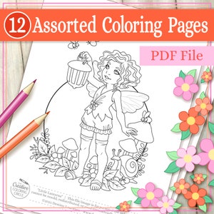 Assorted Coloring Pages - 12 Beautiful Fantasy Illustrations Suitable for All Ages - Printable PDF File