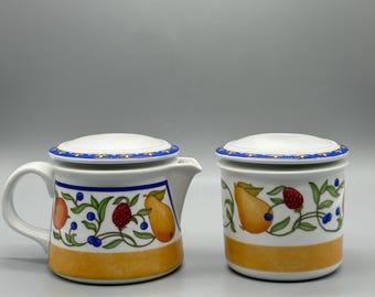 Dansk porseleinen keramische suiker- en creamerset: Fruit Kitchen MCM