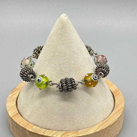 Sterling Silver Lampwork Murano Handblown Glass Beaded Bracelet 6