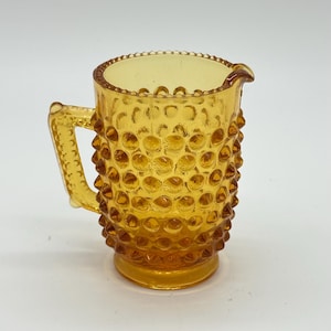 Vtg Fenton Hobnail Amber Textured Decorative 1970’s 3” Small Glass Pitcher