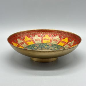 Vintage Cloisonné Enamel Hand Painted Brass Boho Colorful Decorative 7.5” Pedestal Bowl