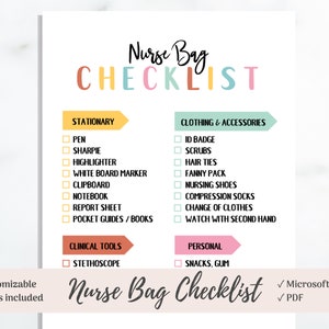 Nurse Bag Checklist, Nursing Clinicals Packing List, Instant Download, Microsoft Word, PDF