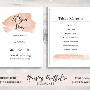 Nursing Portfolio Template, Pink Watercolor, Registered Nurse Template, Resume Template Word, RN Resume, Nursing Portfolio, Nurse Portfolio