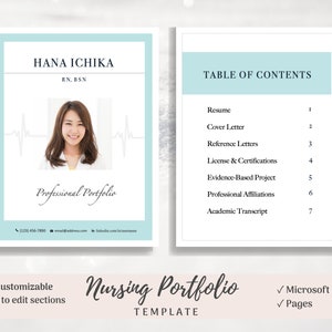 Nursing Portfolio Template, Dreamy Blue, Registered Nurse Template, Resume Template Word, RN Resume, Nursing Portfolio, Nurse Portfolio
