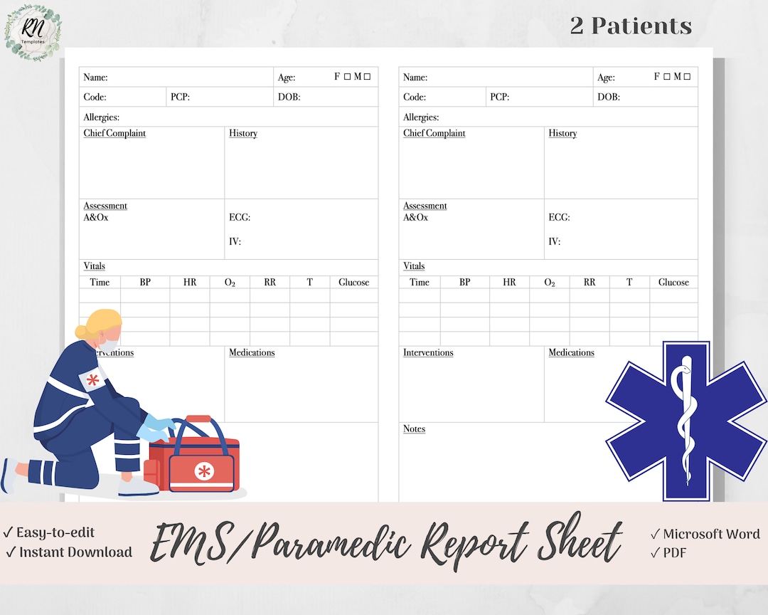 Paramedic EMS Patient Report Sheet, Paramedic Template, Emergency Paramedic EMS Patient Report Sheet, Paramedic Template, Emergency