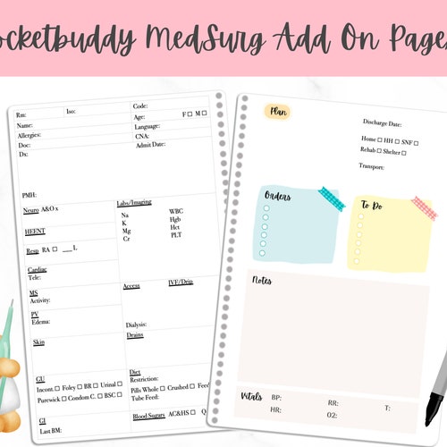Pocketbuddy Medsurg Add on Pages Reusable Nurse Report Book Etsy