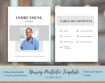 Nursing Portfolio Template, Edgy Gray, Registered Nurse Template, Resume Template Word, RN Resume, Nursing Portfolio, Nurse Portfolio