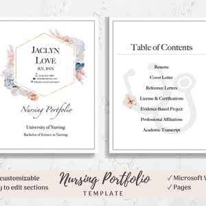 Nursing Portfolio Template, Pastel, Flower, Registered Nurse Template, Resume Template Word, RN Resume, Nursing Portfolio, Nurse Portfolio