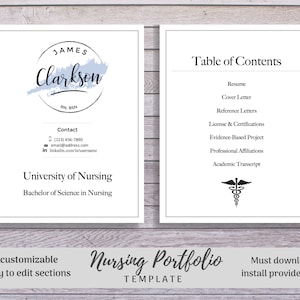 Nursing Portfolio Template, Blue Gray, Registered Nurse Template, Resume Template Word, RN Resume, Nursing Portfolio, Nurse Portfolio