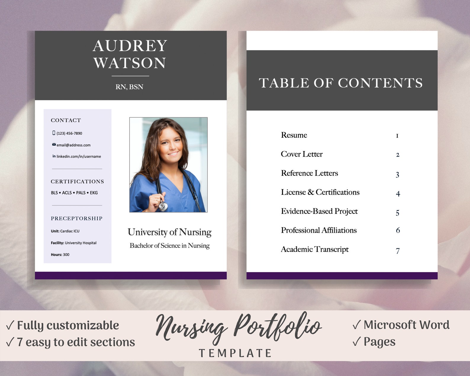 Nursing Portfolio Template Purple Registered Nurse Template Etsy