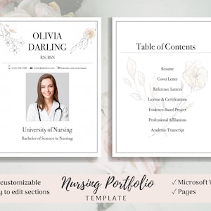 Nursing Portfolio Template, Floral, Registered Nurse Template, Resume Template Word, RN Resume, Nursing Portfolio, Nurse Portfolio