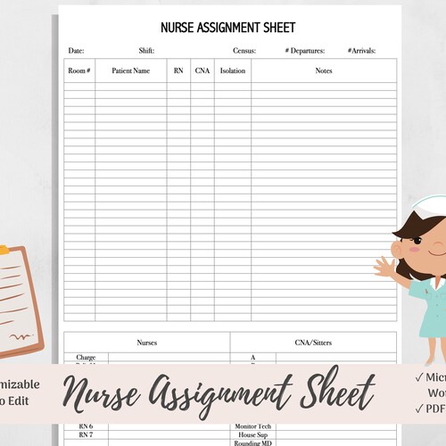 Charge Nurse Assignment Sheet Template RN CNA Assignments Etsy Charge Nurse Assignment Sheet Template RN CNA Assignments Etsy