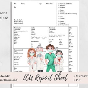 Comprehensive ICU Nurse Brain Report Sheet, Microsoft Word, PDF