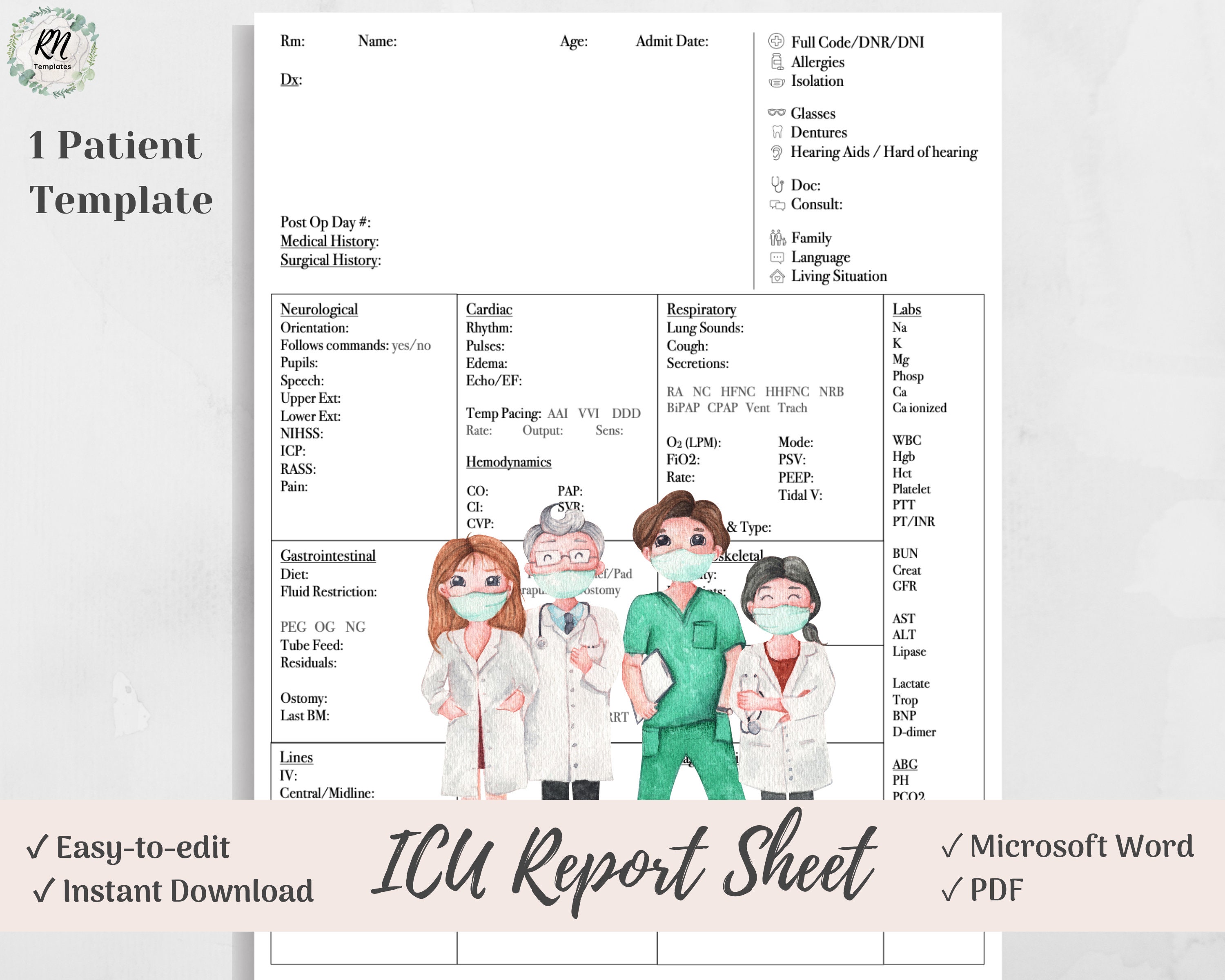 Comprehensive ICU Nurse Brain Report Sheet, Microsoft Word, PDF - Etsy