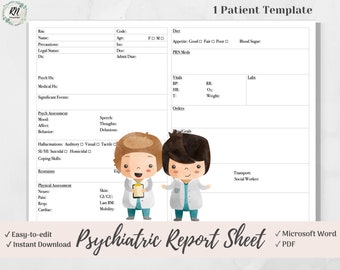 DETAILED Psych Nurse Report Sheet for 1 Patient, Psychiatric Nurse Brain, Behavioral Health Nurse, Mental Health, Microsoft Word, PDF