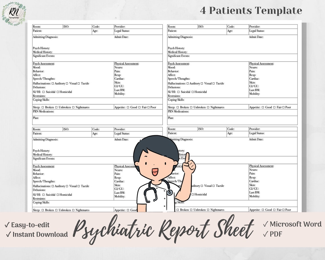 The BEST Psych Nurse Report Sheet for 4 Patients Psychiatric Etsy
