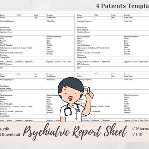 The BEST Psych Nurse Report Sheet for 4 patients, Psychiatric Nurse Brain, Behavioral Health Nurse, Mental Health, Microsoft Word, PDF