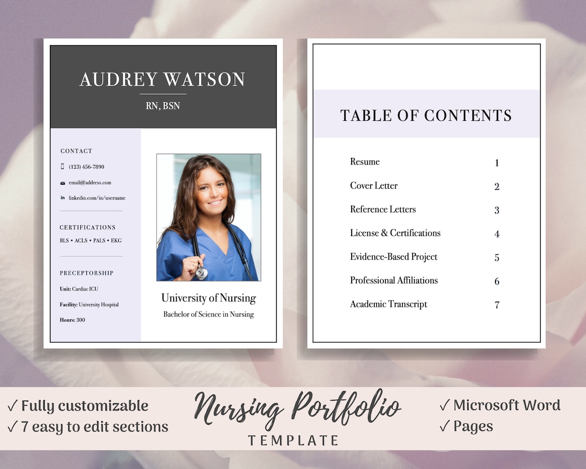 Nursing Portfolio Template Purple Registered Nurse Template Etsy