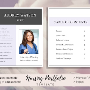 Nursing Portfolio Template, Purple, Registered Nurse Template, Resume Template Word, RN Resume, Nursing Portfolio, Nurse Portfolio