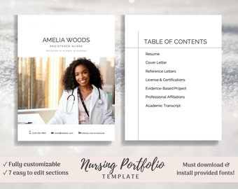 Nursing Portfolio Template, Simple Modern, Registered Nurse Template, Resume Template Word, RN Resume, Nursing Portfolio, Nurse Portfolio