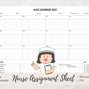 Charge Nurse Assignment Sheet Template, RN & CNA Assignments, Med/Surg, Telemetry, Microsoft Word, PDF