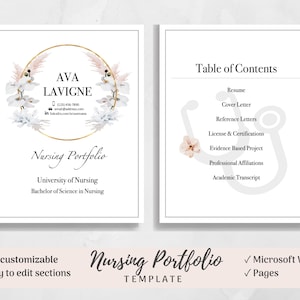 Nursing Portfolio Template, Coral, Wreath, Registered Nurse Template, Resume Template Word, RN Resume, Nursing Portfolio, Nurse Portfolio