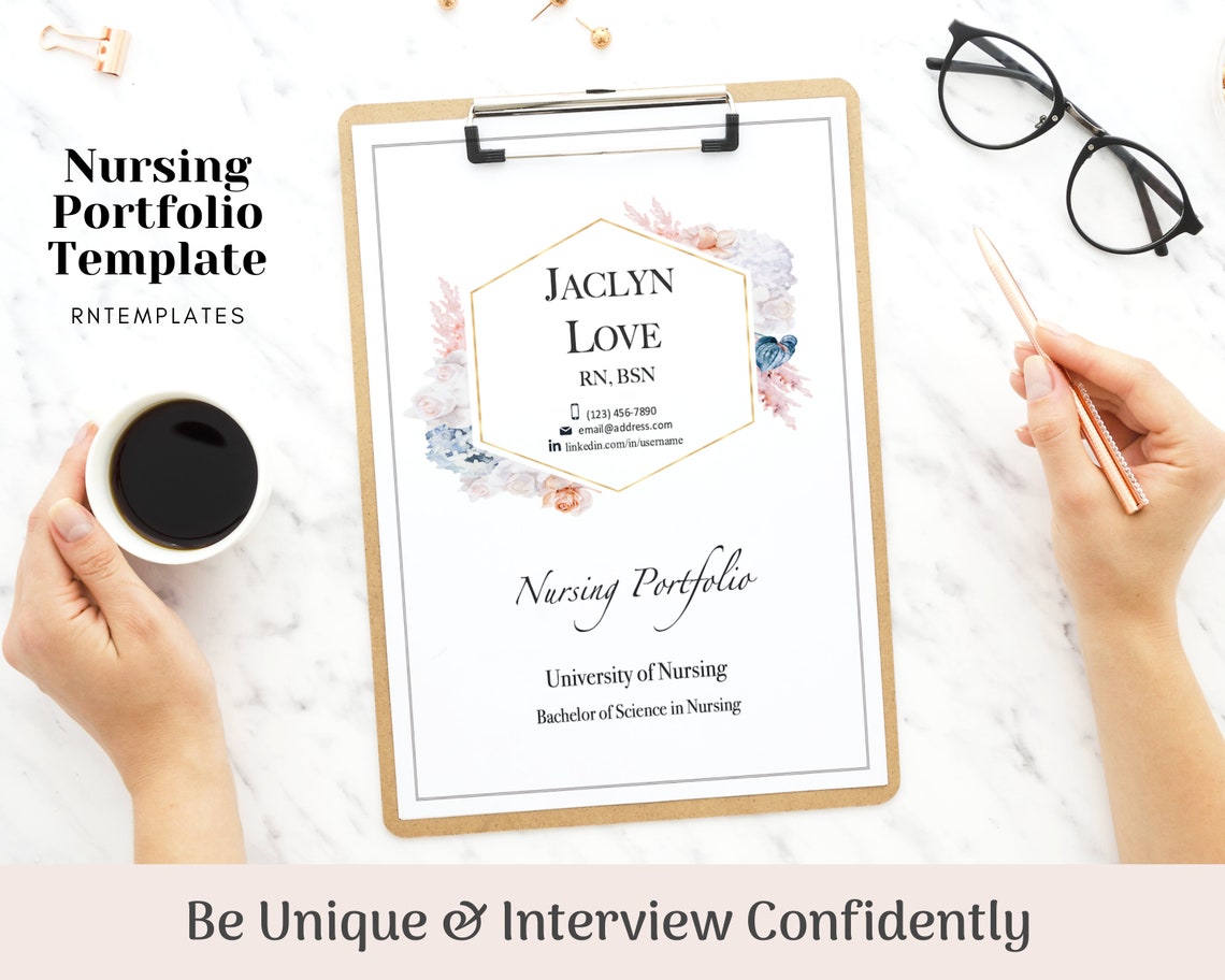 Nursing Portfolio Template, Pastel, Flower, Registered Nurse Template