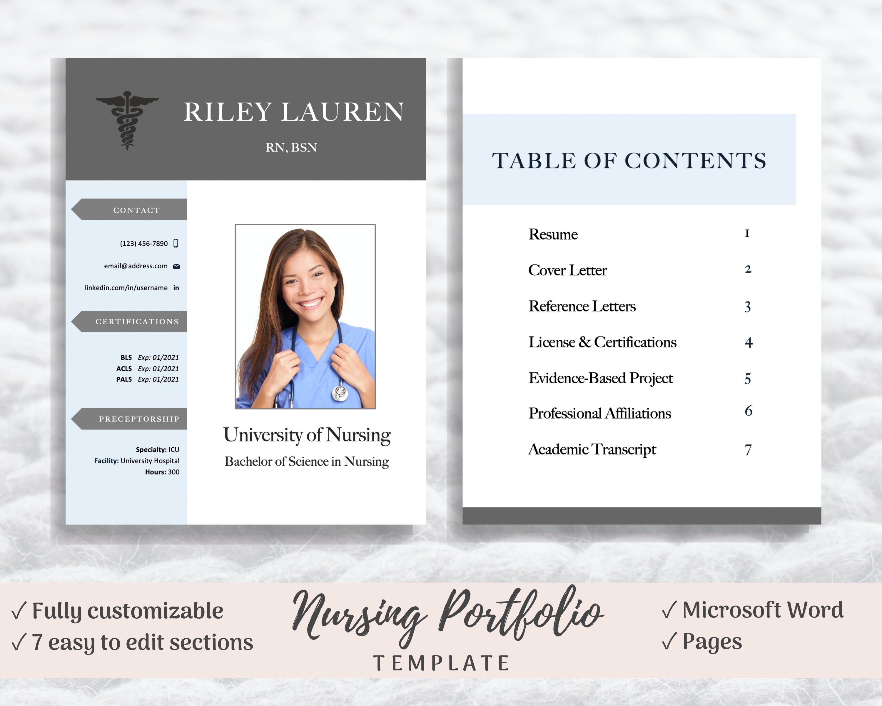 Nursing Portfolio Template Blue Registered Nurse Template Etsy
