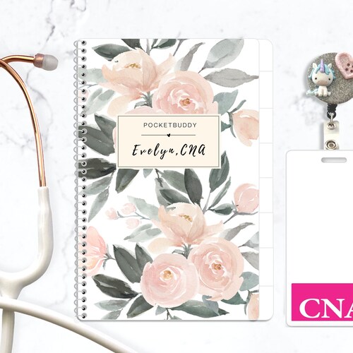 CNA Reusable Report Notebook, MedSurg, Telemetry, PCU, ICU, Pediatrics, Elegant Rose, 17 Patients, Nurse Tech Brain Report Notebook