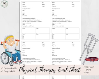 Physical Therapy Acute Care Initial Evaluation Template for 4 Patients, PT Clinical, Adult Geriatrics, Microsoft Word, PDF