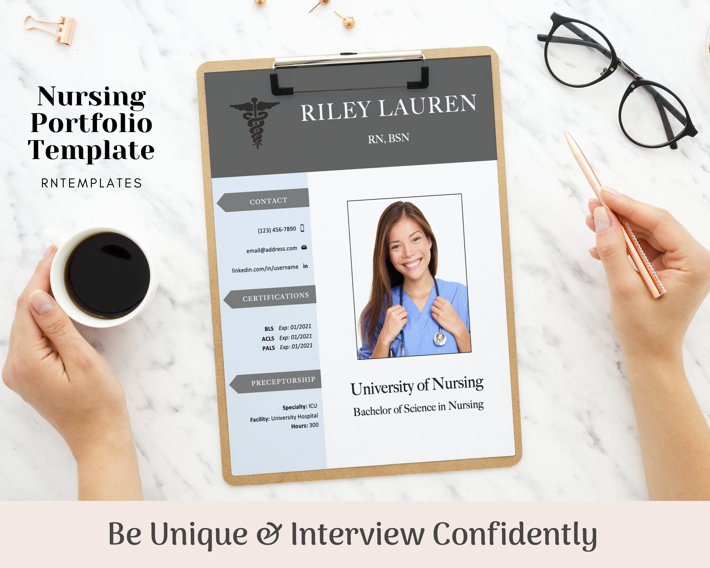 Nursing Portfolio Template Blue Registered Nurse Template Etsy Nursing Portfolio Template Blue Registered Nurse Template Etsy