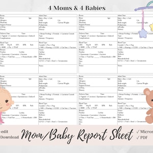 The Ultimate Mom & Baby Nurse Brain Report Sheet, 4 Mom and 4 Babies, Postpartum, Microsoft Word, PDF