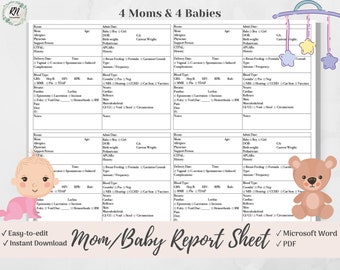 The Ultimate Mom & Baby Nurse Brain Report Sheet, 4 Mom and 4 Babies, Postpartum, Microsoft Word, PDF