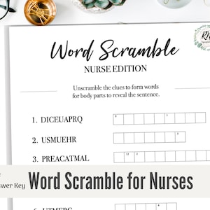 Puzzle de mots mêlés d'infirmière, jeu de mots d'infirmière, téléchargement immédiat, PDF