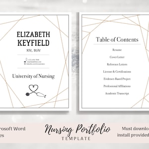 Nursing Portfolio Template, Geometric Gold, Registered Nurse Template, Resume Template Word, RN Resume, Nursing Portfolio, Nurse Portfolio