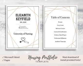 Nursing Portfolio Template, Geometric Gold, Registered Nurse Template, Resume Template Word, RN Resume, Nursing Portfolio, Nurse Portfolio