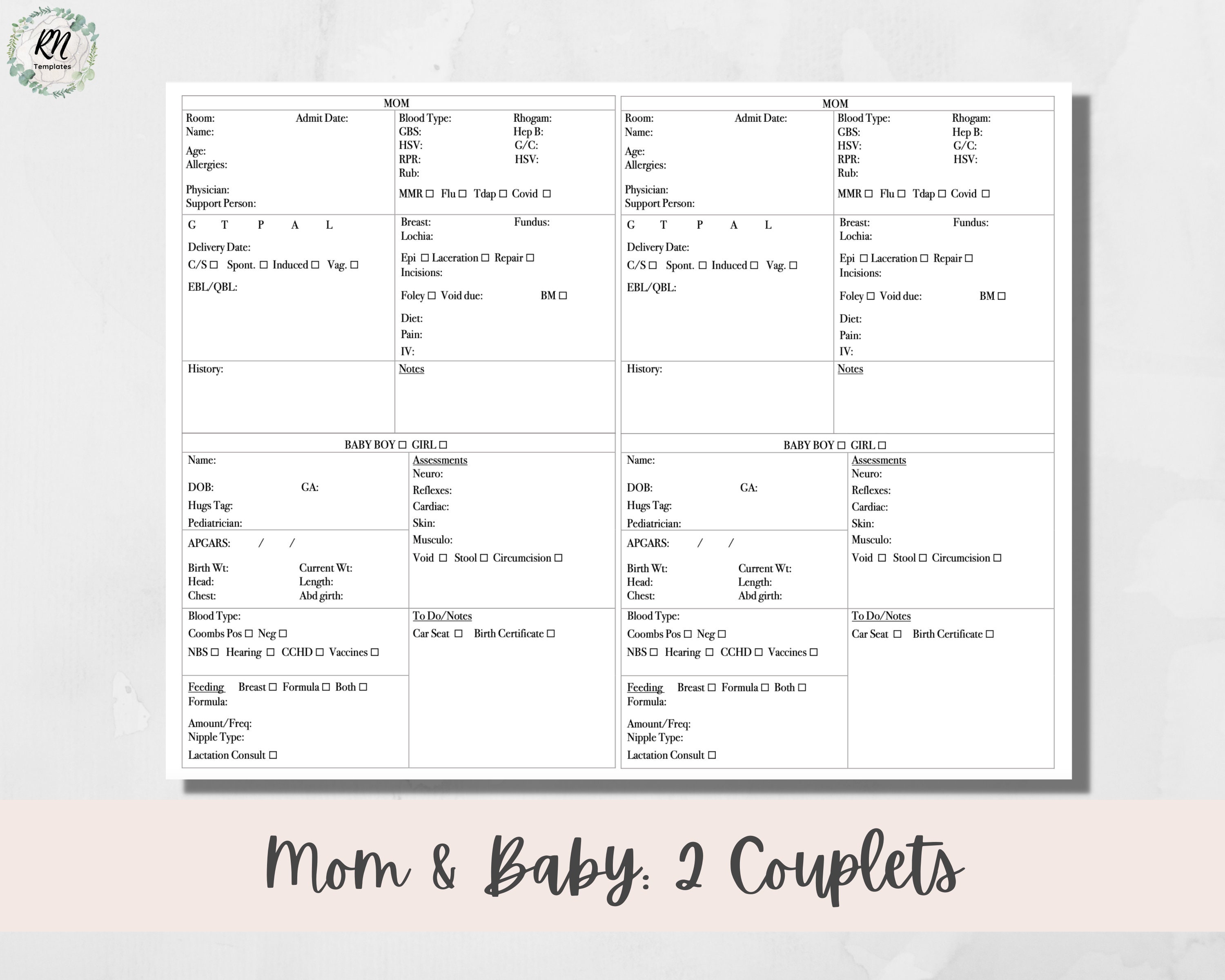 Maternity Observation Chart.pdf Maternity Report Sheet Bundle, 6 Templates (5 Mom/baby, 1 L&D), Nurse ...
