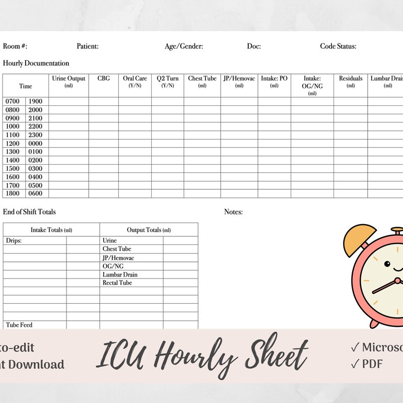 Nurse Hourly Rounding Sheet - Etsy